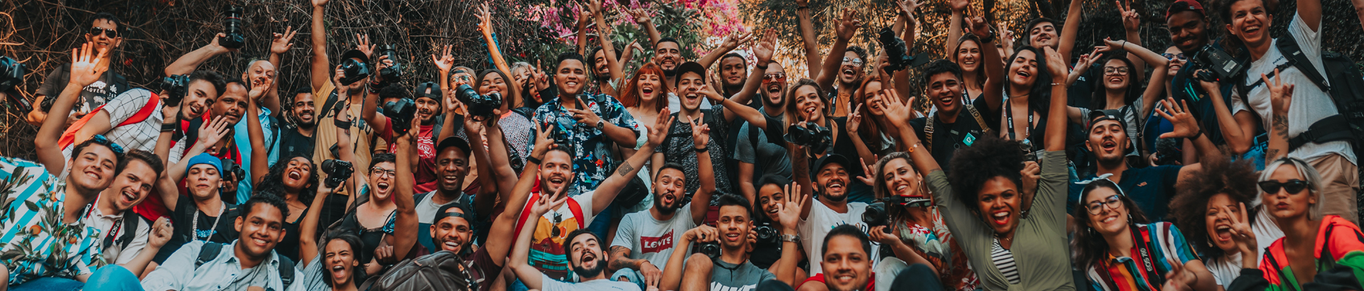 multiracial crowd cheering